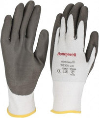 Honeywell - Size L (9), ANSI Cut Lvl 3, Abrasion Lvl 5, Polyurethane Coated Cut Resistant Gloves - 9.5" Long, Palm & Fingers Coated, HPPE Lining, Knit Wrist, Light Gray/Gray, Paired - Americas Industrial Supply
