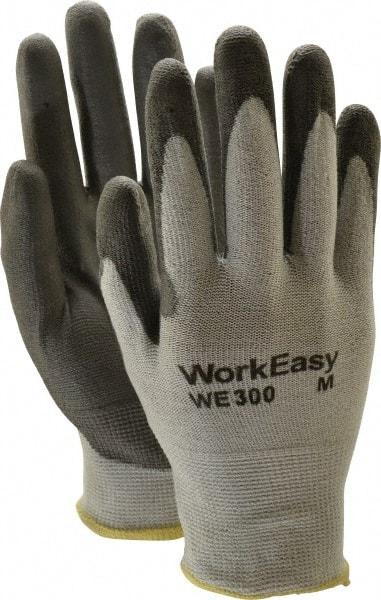 Honeywell - Size M (8), ANSI Cut Lvl 3, Abrasion Lvl 5, Polyurethane Coated Cut Resistant Gloves - 9.5" Long, Palm & Fingers Coated, HPPE Lining, Knit Wrist, Light Gray/Gray, Paired - Americas Industrial Supply