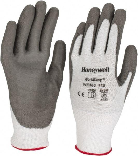 Honeywell - Size S (7), ANSI Cut Lvl 3, Abrasion Lvl 5, Polyurethane Coated Cut Resistant Gloves - 9.5" Long, Palm & Fingers Coated, HPPE Lining, Knit Wrist, Light Gray/Gray, Paired - Americas Industrial Supply