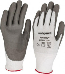 Honeywell - Size S (7), ANSI Cut Lvl 3, Abrasion Lvl 5, Polyurethane Coated Cut Resistant Gloves - 9.5" Long, Palm & Fingers Coated, HPPE Lining, Knit Wrist, Light Gray/Gray, Paired - Americas Industrial Supply