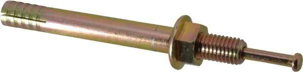 Wej-It - 5/8" Diam, 5/8" Drill, 6" OAL, 1-3/4" Min Embedment Hammer Drive Concrete Anchor - 1018 Iron (Pin)/Steel (Body), Zinc Yellow Dichromate Finish, Hex Nut Head, Hex Drive - Americas Industrial Supply