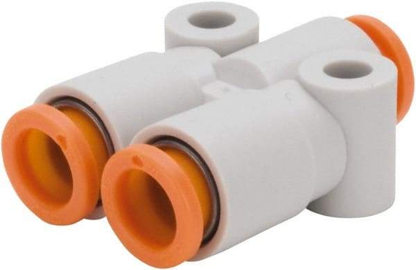 SMC PNEUMATICS - 1/4" OD, Brass/Polybutylene Push-to-Connect Union Y - 145 Max psi - Americas Industrial Supply