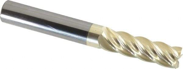 Accupro - 3/8", 1-1/4" LOC, 3/8" Shank Diam, 3" OAL, 5 Flute, Solid Carbide Square End Mill - Single End, ZrN Finish, Spiral Flute, 37° Helix, Centercutting, Right Hand Cut, Right Hand Flute - Americas Industrial Supply