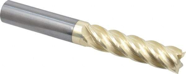 Accupro - 1/2", 2" LOC, 1/2" Shank Diam, 4" OAL, 5 Flute, Solid Carbide Square End Mill - Single End, ZrN Finish, Spiral Flute, 37° Helix, Centercutting, Right Hand Cut, Right Hand Flute - Americas Industrial Supply