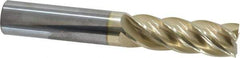 Accupro - 3/4", 2-1/4" LOC, 3/4" Shank Diam, 5" OAL, 5 Flute, Solid Carbide Square End Mill - Single End, ZrN Finish, Spiral Flute, 37° Helix, Centercutting, Right Hand Cut, Right Hand Flute - Americas Industrial Supply