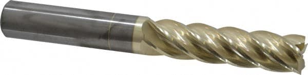 Accupro - 3/4", 3" LOC, 3/4" Shank Diam, 6" OAL, 5 Flute, Solid Carbide Square End Mill - Single End, ZrN Finish, Spiral Flute, 37° Helix, Centercutting, Right Hand Cut, Right Hand Flute - Americas Industrial Supply