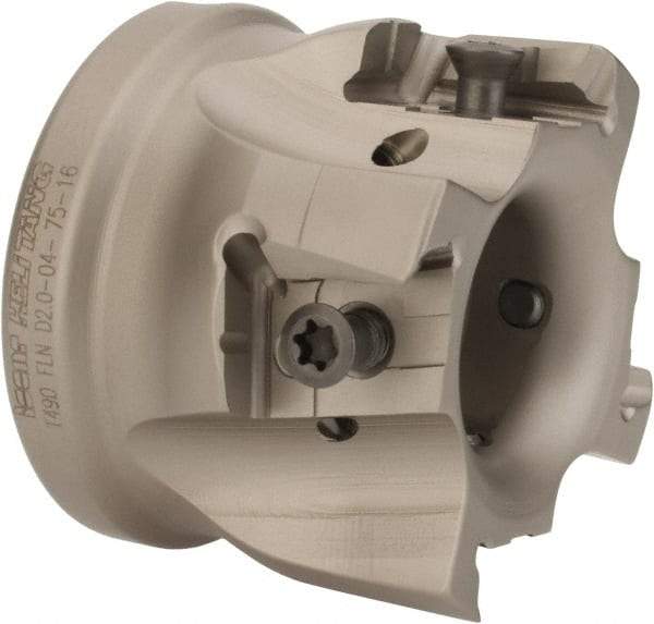 Iscar - 4 Inserts, 2" Cut Diam, 3/4" Arbor Diam, 0.63" Max Depth of Cut, Indexable Square-Shoulder Face Mill - 0/90° Lead Angle, 1.57" High, T490 LN.T 1607 Insert Compatibility, Through Coolant, Series Helitang - Americas Industrial Supply