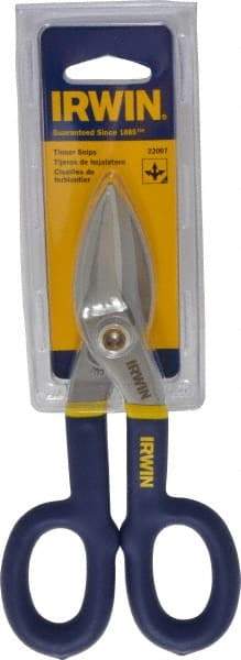 Irwin - 1-1/2" Length of Cut, Straight Pattern Tinner's Snip - 7" OAL, Vinyl Handle, 24 AWG Steel Capacity - Americas Industrial Supply