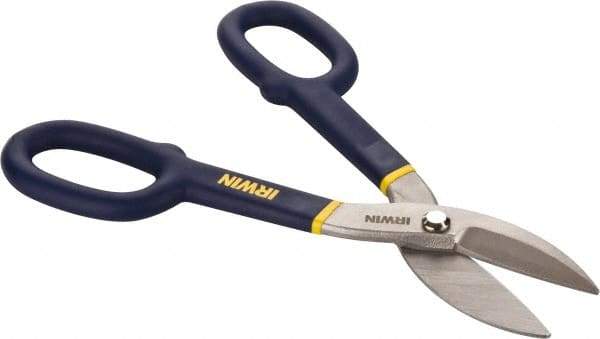 Irwin - 2" Length of Cut, Straight Pattern Tinner's Snip - 10" OAL, Vinyl Handle, 24 AWG Steel Capacity - Americas Industrial Supply