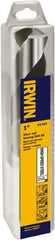 Irwin - 1" Drill, 118° Point, High Speed Steel Silver Deming & Reduced Shank Drill Bit - Bright Finish, 6" OAL, Flats on Shank, 3" Flute Length, Right Hand Cut, Standard Point, Spiral Flute, Regular Spiral - Americas Industrial Supply
