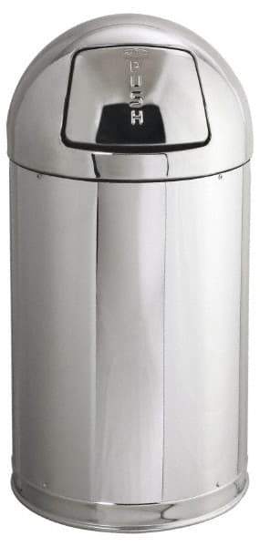 Rubbermaid - 12 Gal Round Trash Can - 30 Inch High, 15 Inch Diameter, Chrome, Steel, Dome Top Style, Includes Lid - Americas Industrial Supply