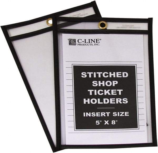 C-LINE - 25 Piece Clear Stitched Shop Ticket Holder - 8" High x 5" Wide - Americas Industrial Supply