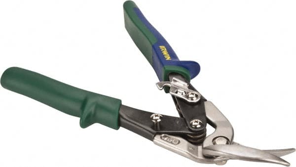 Irwin - 1-3/16" Length of Cut, Right Pattern Offset Aviation Snip - 9-1/2" OAL, ProTouch Handle, 18 AWG Steel Capacity - Americas Industrial Supply