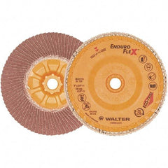WALTER Surface Technologies - 120 Grit, 5" Disc Diam, 5/8-11 Center Hole, Zirconia Alumina Flap Disc - 13,300 Max RPM, Plastic Backing, Arbor Attaching System, Coated - Americas Industrial Supply