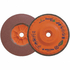 WALTER Surface Technologies - 120 Grit, 5" Disc Diam, 5/8-11 Center Hole, Zirconia Alumina Flap Disc - 8,600 Max RPM, Plastic Backing, Arbor Attaching System, Coated - Americas Industrial Supply