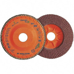 WALTER Surface Technologies - 60 Grit, 4-1/2" Disc Diam, 7/8" Center Hole, Zirconia Alumina Flap Disc - 13,300 Max RPM, Plastic Backing, Arbor Attaching System, Coated - Americas Industrial Supply