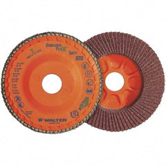WALTER Surface Technologies - 120 Grit, 4-1/2" Disc Diam, 7/8" Center Hole, Zirconia Alumina Flap Disc - 13,300 Max RPM, Plastic Backing, Arbor Attaching System, Coated - Americas Industrial Supply