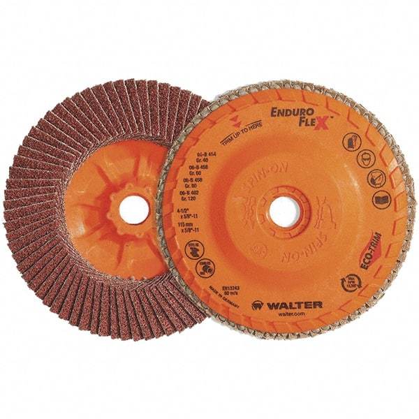 WALTER Surface Technologies - 80 Grit, 7" Disc Diam, 7/8" Center Hole, Zirconia Alumina Flap Disc - 8,600 Max RPM, Plastic Backing, Arbor Attaching System, Coated - Americas Industrial Supply