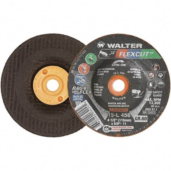WALTER Surface Technologies - 4-1/2" Diam x 5/8" Hole, 60 Grit Surface Grinding Wheel - Aluminum Oxide, Medium Grade, 13,300 Max RPM - Americas Industrial Supply
