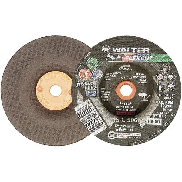 WALTER Surface Technologies - 5" Diam x 5/8" Hole, 60 Grit Surface Grinding Wheel - Aluminum Oxide, Medium Grade, 12,200 Max RPM - Americas Industrial Supply
