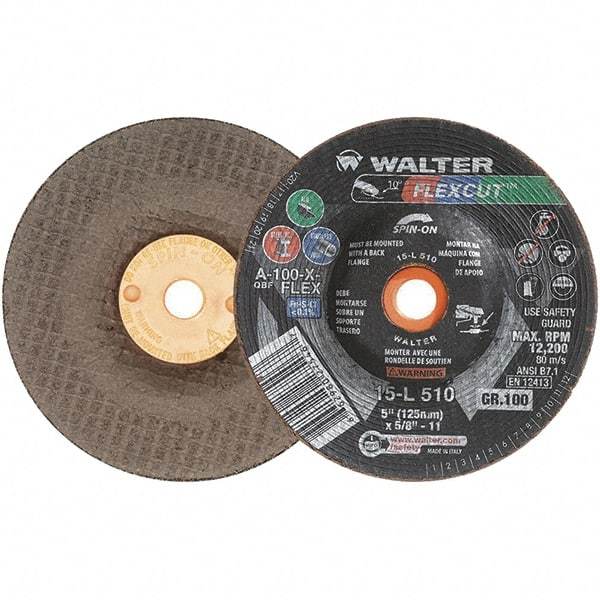 WALTER Surface Technologies - 5" Diam x 5/8" Hole, 100 Grit Surface Grinding Wheel - Aluminum Oxide, Fine Grade, 12,200 Max RPM - Americas Industrial Supply