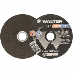 WALTER Surface Technologies - 5" 60 Grit Aluminum Oxide Cutoff Wheel - 3/64" Thick, 7/8" Arbor, 12,200 Max RPM, Use with Angle Grinders - Americas Industrial Supply