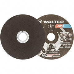 WALTER Surface Technologies - 5" 46 Grit Aluminum Oxide Cutoff Wheel - 1/16" Thick, 7/8" Arbor, 12,200 Max RPM, Use with Angle Grinders - Americas Industrial Supply