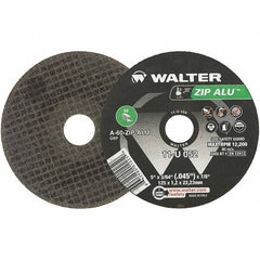 WALTER Surface Technologies - 5" 60 Grit Aluminum Oxide Cutoff Wheel - 3/64" Thick, 7/8" Arbor, 12,200 Max RPM, Use with Angle Grinders - Americas Industrial Supply