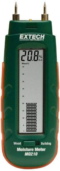 Extech - 32 to 104°F Operating Temp, Pocket Size Moisture Meter - LCD Display, Accurate to Wood 1%, Other Building Materials 0.1% - Americas Industrial Supply