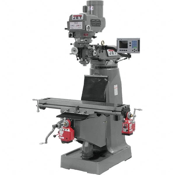 Jet - 9" Table Width x 49" Table Length, Variable Speed Pulley Control, 3 Phase Knee Milling Machine - R8 Spindle Taper, 3 hp - Americas Industrial Supply