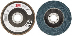 3M - 60 Grit, 4-1/2" Disc Diam, 7/8" Center Hole, Type 27 Zirconia Alumina Flap Disc - 13,300 Max RPM, Cloth Backing, Arbor Attaching System, Coated - Americas Industrial Supply