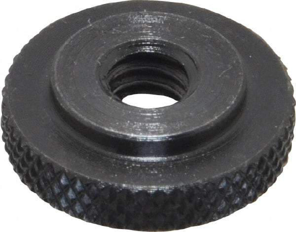 Gibraltar - 1/4-20" UNC Thread, Black Oxide Finish, Steel Round Knurled Check Nut - 7/32" Overall Height, 3/4" Head Diam, 1/2" Base Diam - Americas Industrial Supply