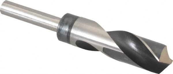 Hertel - 1" Drill, 118° Point, High Speed Steel Silver Deming & Reduced Shank Drill Bit - Oxide Finish, 6" OAL, Flats on Shank, 3" Flute Length, Right Hand Cut, Standard Point, Spiral Flute, Regular Spiral - Americas Industrial Supply