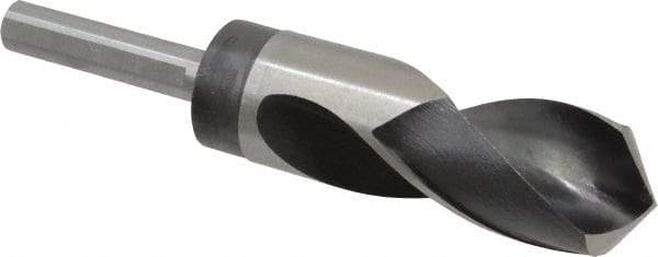 Hertel - 1-1/4" Drill, 118° Point, High Speed Steel Silver Deming & Reduced Shank Drill Bit - Oxide Finish, 6" OAL, Flats on Shank, 3" Flute Length, Right Hand Cut, Standard Point, Spiral Flute, Regular Spiral - Americas Industrial Supply