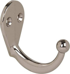 National Mfg. - 1" Wide x 1-3/4" High x 0.13" Thick, Single Prong Robe Hook - 1-3/4" Projection, Nickel Plated - Americas Industrial Supply