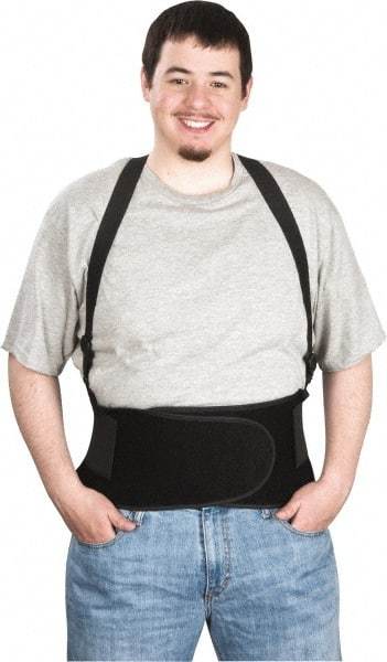 PRO-SAFE - Size M, Hook & Loop, Elastic Nylon Belt with Shoulder Straps - 32 to 38" Waist, 8" Wide, Detachable Strap, Black - Americas Industrial Supply