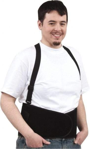 PRO-SAFE - Size L, Hook & Loop, Elastic Nylon Belt with Shoulder Straps - 38 to 47" Waist, 8" Wide, Detachable Strap, Black - Americas Industrial Supply