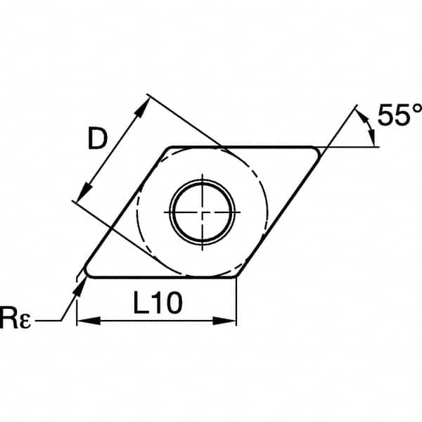 Kennametal - DCGW32.51 F Grade KD1425 Polycrystalline Diamond (PCD) Turning Insert - 55° Diamond, 3/8" Inscr Circle, 5/32" Thick, 1/64" Corner Radius - Americas Industrial Supply