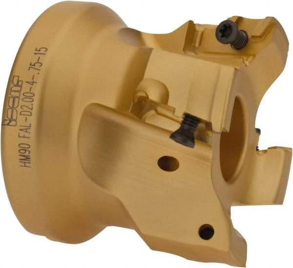 Iscar - 4 Inserts, 2" Cut Diam, 3/4" Arbor Diam, 17/32" Max Depth of Cut, Indexable Square-Shoulder Face Mill - 0/90° Lead Angle, 1-3/4" High, HM90 AXCR 1505 Insert Compatibility, Through Coolant, Series Helialu - Americas Industrial Supply