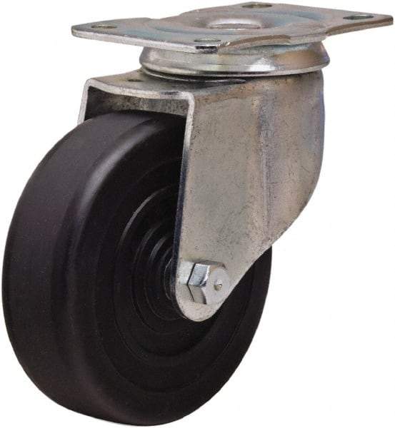 Hamilton - 4" Diam x 1-1/4" Wide x 5" OAH Top Plate Mount Swivel Caster - Hard Rubber, 165 Lb Capacity, Self-Lubricating Bearing, 2-1/2 x 3-3/4" Plate - Americas Industrial Supply