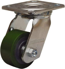 Hamilton - 3-1/4" Diam x 1-1/2" Wide x 5-1/4" OAH Top Plate Mount Swivel Caster - Polyurethane Mold onto Cast Iron Center, 475 Lb Capacity, Straight Roller Bearing, 4 x 4-1/2" Plate - Americas Industrial Supply