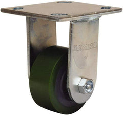 Hamilton - 3-1/4" Diam x 1-1/2" Wide x 5-1/4" OAH Top Plate Mount Rigid Caster - Polyurethane Mold onto Cast Iron Center, 475 Lb Capacity, Straight Roller Bearing, 4 x 4-1/2" Plate - Americas Industrial Supply