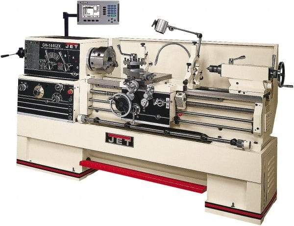 Jet - 14" Swing, 40" Between Centers, 230 Volt, Triple Phase Engine Lathe - 7MT Taper, 7-1/2 hp, 25 to 1,800 RPM, 3-1/8" Bore Diam, 40" Deep x 47" High x 97-1/2" Long - Americas Industrial Supply