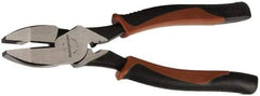 Paramount - 9" OAL, 1-9/16" Jaw Length x 1-1/4" Jaw Width, Side Cutting Linesman's Pliers - Serrated Jaw, New England Style Head, Double Injection Molded Handles - Americas Industrial Supply