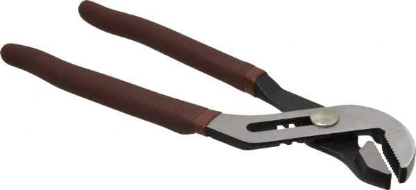 Paramount - 10" OAL, 2" Max Capacity, 2" Jaw Length, 7 Position Gooseneck Tongue & Groove Pliers - Serrated Straight Jaws, Standard Head, Plastic Dipped Handles - Americas Industrial Supply