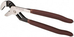 Paramount - 12" OAL, 2-1/4" Max Capacity, 2-1/4" Jaw Length, 7 Position Gooseneck Tongue & Groove Pliers - Serrated Straight Jaws, Standard Head, Plastic Dipped Handles - Americas Industrial Supply