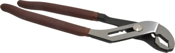 Paramount - 12" OAL, 2-1/4" Max Capacity, 2-1/4" Jaw Length, 7 Position Curved Jaw Tongue & Groove Pliers - Serrated V-Jaws, Curved Head, Plastic Dipped Handles - Americas Industrial Supply