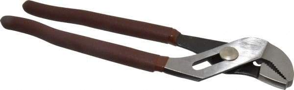 Paramount - 9-1/2" OAL, 1-1/2" Max Capacity, 1-1/2" Jaw Length, 5 Position Gooseneck Tongue & Groove Pliers - Serrated Angled Jaws, Standard Head, Plastic Dipped Handles - Americas Industrial Supply