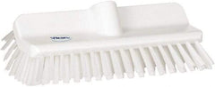 Vikan - 1-1/2" Bristle Length, Polyester Cleaning & Finishing Brush - 9-5/8" Long x 5" Wide Head, 10" OAL, European Threaded Handle, White, Polypropylene Block - Americas Industrial Supply