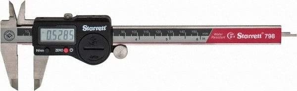 Starrett - 0 to 150mm Range, 0.01mm Resolution, IP67 Electronic Caliper - Stainless Steel with 1-1/2" Stainless Steel Jaws, 0.02mm Accuracy, Serial Output - Americas Industrial Supply